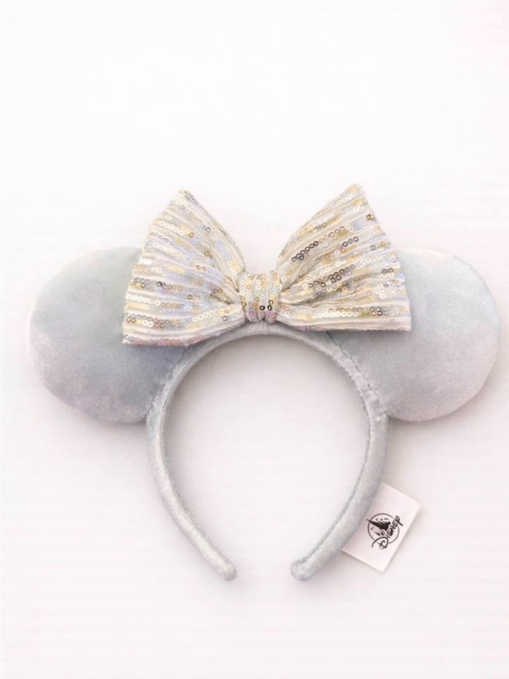 Disney Parks Silver & Gold Velvet Minnie Ears – Winter Frost Sequin Bow Headband